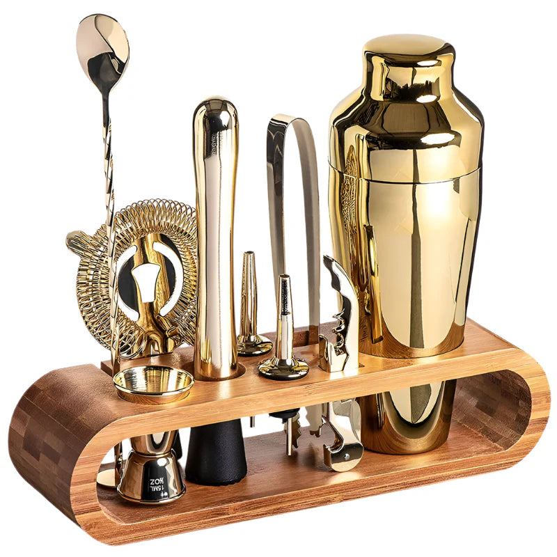10-Piece Bartender Cocktail Bar Set with Bamboo Stand
