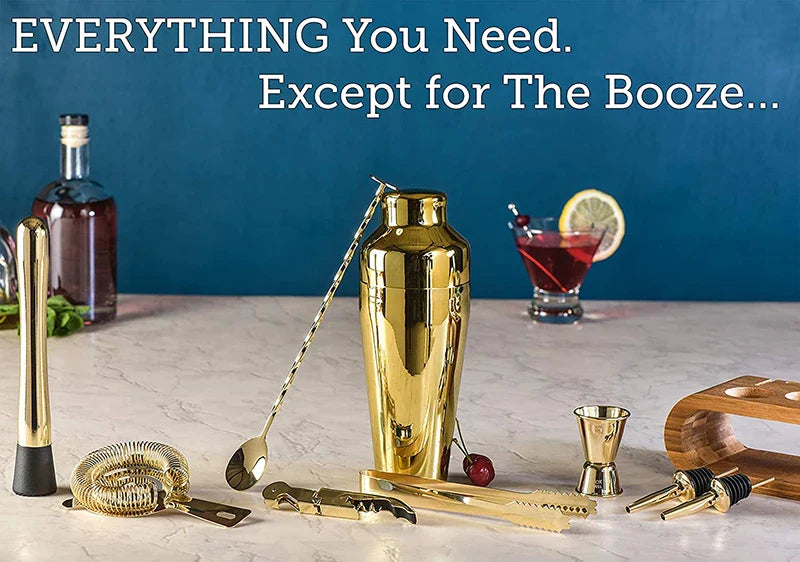 10-Piece Bartender Cocktail Bar Set with Bamboo Stand