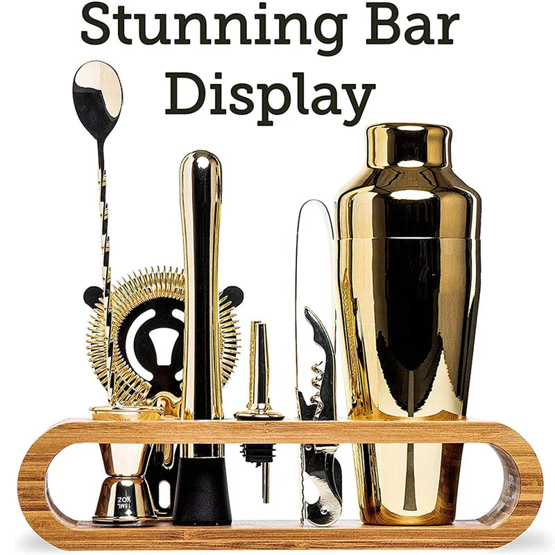 10-Piece Bartender Cocktail Bar Set with Bamboo Stand